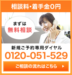 相談料・着手金０円 新規ご予約専用ダイヤル 0120-051-529 ご相談の流れはこちら